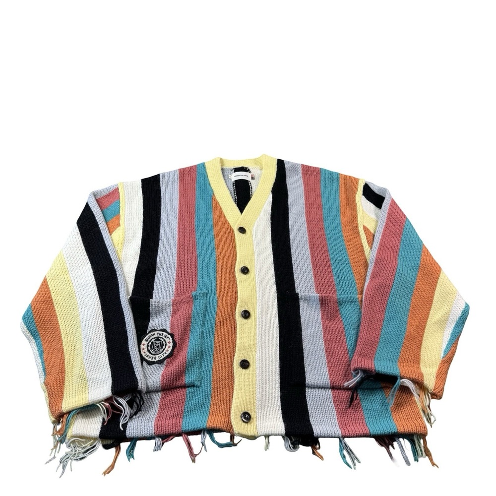 Honor The Gift Multicolor Fringe Acrylic Wool Cardigan Mens Sweater Size XL